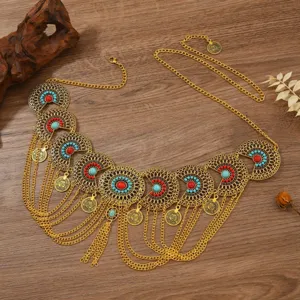 Boho retro kwast munt buikdans taille ketting goud metaal riem vrouwen sieraden chic