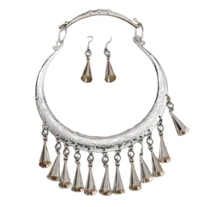 Ethisches vintage silbernes Statement-Collier Halskette Ohrringe Set Festival Schmuck