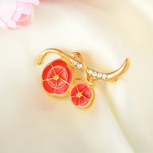 Women's Fashion Alloy Red Carnation Brooch Pin With Rhinestones Elegant Floral Clothing Accessories Mother's Day Gift Jewelry