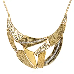 Retro Punk Alloy Statement Necklace For Women Vintage Exaggerated Geometric Splice Rhinestone Chunky Chain Jewelry