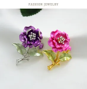 Exquisite rhinestone camellia flower brooch pin elegant fashion jewelry accessories