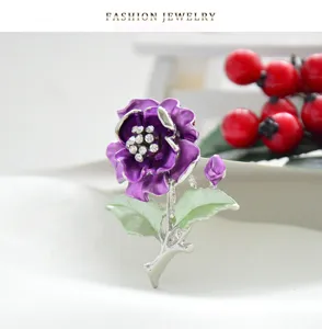 Elegant purple camellia rhinestone alloy brooch pin, perfect for mother's day gifts and daily wear.