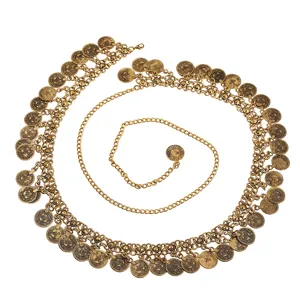 Vintage gold metal coin belly chain tassel waist belt for women bohemian jewelry accessory