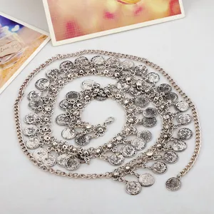 Vintage silver metal coin waist chain belly chain tassel body jewelry for party women