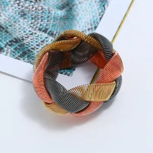 Chunky multi-color metal spring braided bracelet heavy metal fashion wrist jewelry detail