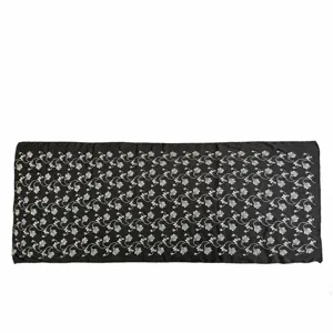 Black leaf printed imitation silk long scarf, lightweight women's shawl, 165x70cm size.