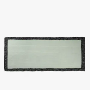 Solid color pleated long scarf with black printed border, lightweight and breathable.