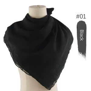 Zwarte chiffon geborduurde vierkante sjaal elegante hoofddoek omslagdoek voor dames