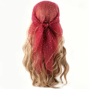 Rode strass mesh haar sjaal vrouwen mode sprankelende bandana elegante hoofdverpakking