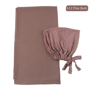 Chiffon hijab en band cap set, maleisische lange sjaal en bijpassende muts voor dames.