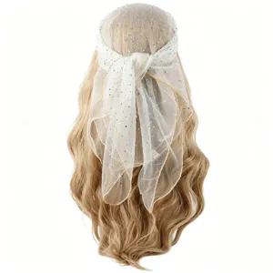 Lente strass hoofddoek voor vrouwen, elegante mode decoratieve transparante haaromslag.
