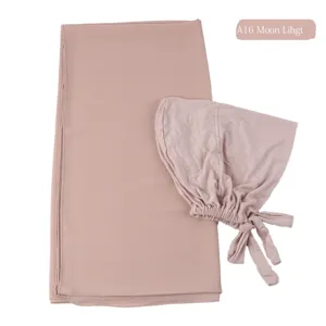 Chiffon Hijab met gestrikte muts set moslim lange sjaal elegante dagelijkse kleding