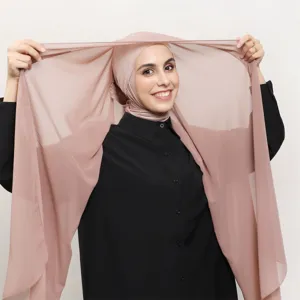 Chiffon hijab set with matching inner cap, comfortable and elegant Islamic headscarf style.