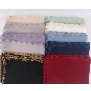 Vrouwen Chiffon Sjaal Geborduurd Bloemen Kant Hoofddoek Lichtgewicht Lange Omslagdoek Mode Moslim Hijab Nek