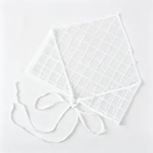 White lace triangle hair scarf with ties, sweet floral mesh design, perfect stylish accessory.