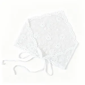 White lace triangular headscarf floral embroidered vintage hair band for women and girls.