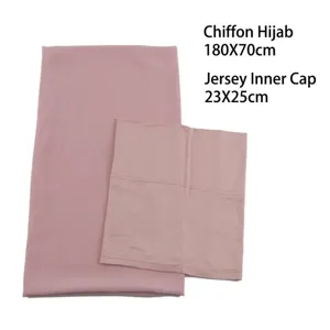 Chiffon Hijab and Jersey Inner Cap Set 180x70cm Plain Muslim Headscarf Solid Color