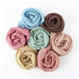 Elastic metallic thread pleated headscarf fashion women hijab multi-color scarf display
