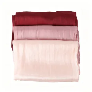 Breathable crinkle long scarf set, soft satin hijab in elegant shades, smooth draping texture.