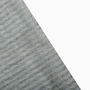 Detailed view of elastic metallic thread fabric, featuring shiny textured knit material.