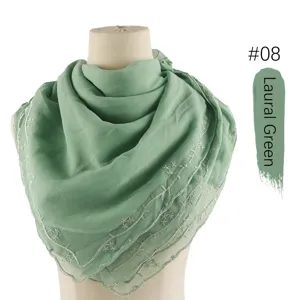 Chiffon geborduurde vierkante sjaal lauriergroen hoofddoek hijab sjaal detailpresentatie
