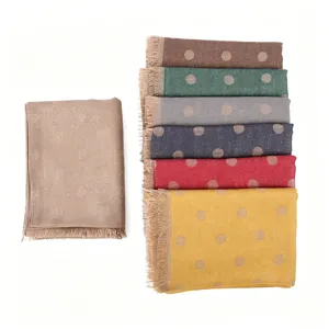 Women Long Scarf Shawl Artificial Cotton Gold Thread Polka Dot Jacquard Tassels Lightweight Soft Wrap Scarf For Daily Wear