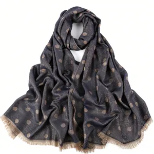 Women long gold polka dot jacquard tassel scarf elegant shawl wrap winter accessory