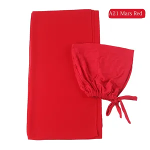 Chiffon Hijab en Strikmuts Set Moslim Lange Sjaal Hoofddoek Elegante Rode Hoofddeksel