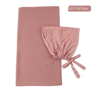 Chiffon hijab en muts set, elegante oude roze lange hoofddoek voor dames dagelijks.