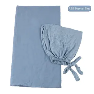 Chiffon hijab en muts set met banden, Maleisische lange sjaal voor eenvoudig dagelijks stylen.