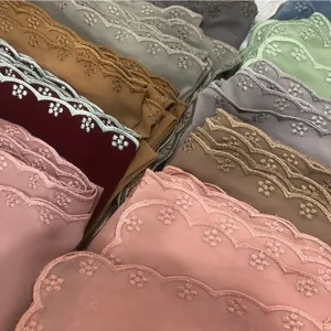 Mujer Chiffon Bufanda Ligero Bordado Floral Encaje Largo Chal Hijab Pañuelo Musulmán Diario Vacaciones