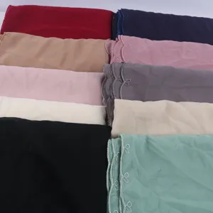 Colorful chiffon hijab with delicate lace embroidery, perfect for daily wear and multiple styling.