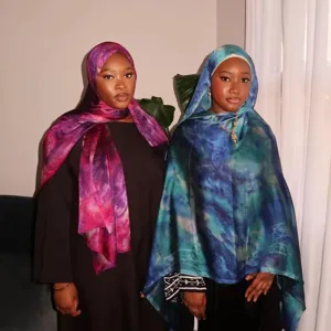Marble print silk hijab scarf, elegant ethnic shawl for women summer fashion accessory.