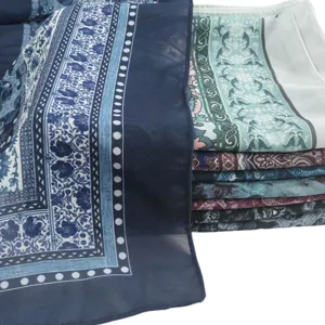 Chiffon printed hijab floral fashion scarf lightweight breathable headwrap for women
