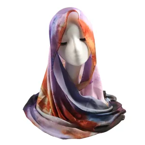 Printed imitation silk scarf ethnic shawl abstract marble tie-dye hijab summer fashion