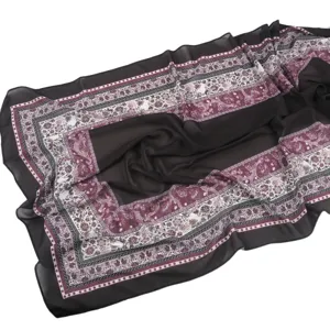 Elegant floral print chiffon hijab scarf, lightweight breathable Muslim headscarf for women.