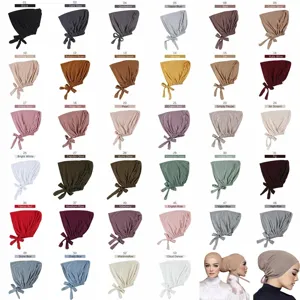 Gorro modal monocolor pañuelo bajo hijab elástico con cintas ajustable para mujer