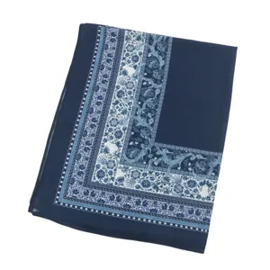 Dark blue printed chiffon scarf bohemian style lightweight spring summer sun protection shawl