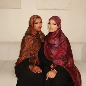Imitation silk marble print hijab ethnic style fashion shawl women summer head scarf