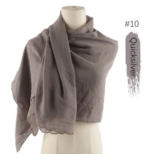 Chiffon embroidered scarf women Muslim hijab shawl elegant floral lace edge lightweight head wrap