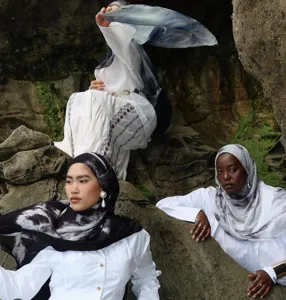 Detail shot of ethnic printed modal hijab and fashion shawl scarf featuring unique patterns.