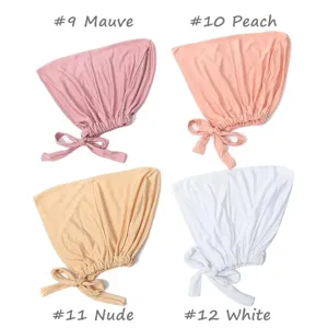 Gorro de atar de modal color sólido hijab transpirable gorro interior ajustable 4pcs