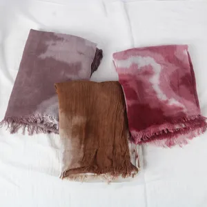 Tie-dye katoenen sjaal voor dames, zachte gekreukelde omslagdoek, lichte lange sjaal.