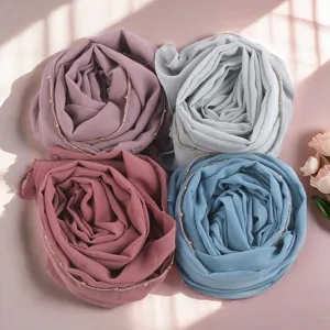 Chiffon gold chain long scarf solid color hijab elegant lightweight daily wear head cover
