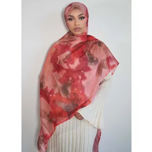 Elegant printed silk long scarf for women, lightweight comfortable fashion headscarf hijab.