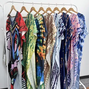Beach cover up long dress tie dye caftan resort wear loose plus size summer dress