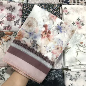 Floral print voile square scarf hijab fashionable sun protection shawl for women daily wear