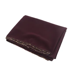 Maroon chiffon hijab with gold chain trim, elegant plain long head scarf for women.