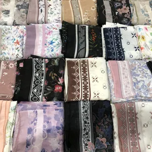 Floral printed square scarf, soft sheer batiste headscarf hijab, lightweight sun shawl.