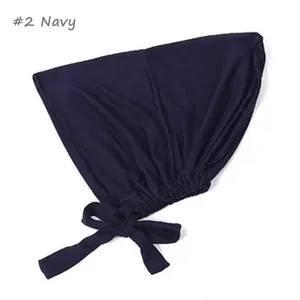 Gorro hijab interior elástico de modal color sólido ajustable con lazos azul marino